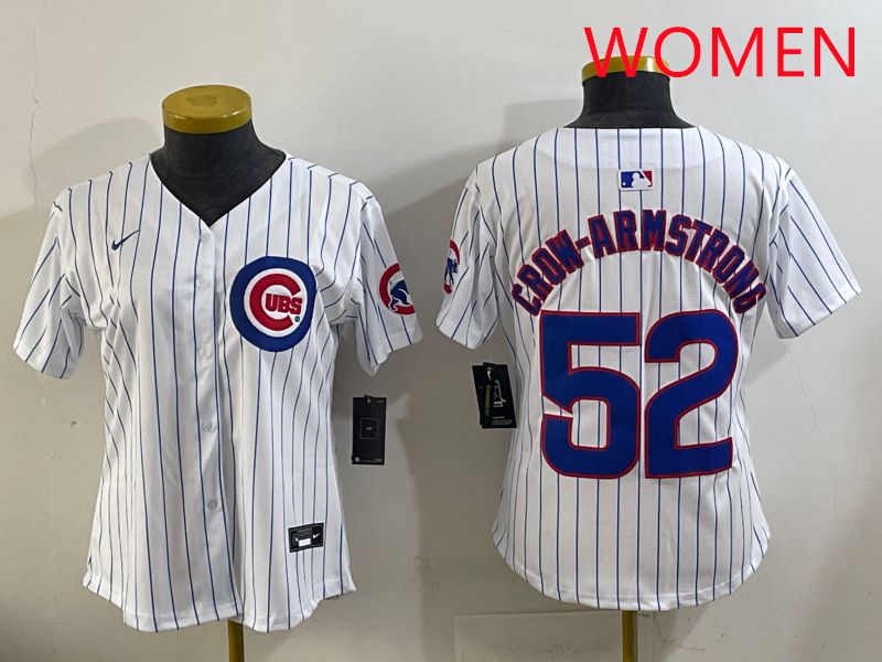 Women 2025 Chicago Cubs #52 Crow-Armstrong White Stripe Game Nike MLB Jersey style 1->women mlb jersey->Women Jersey